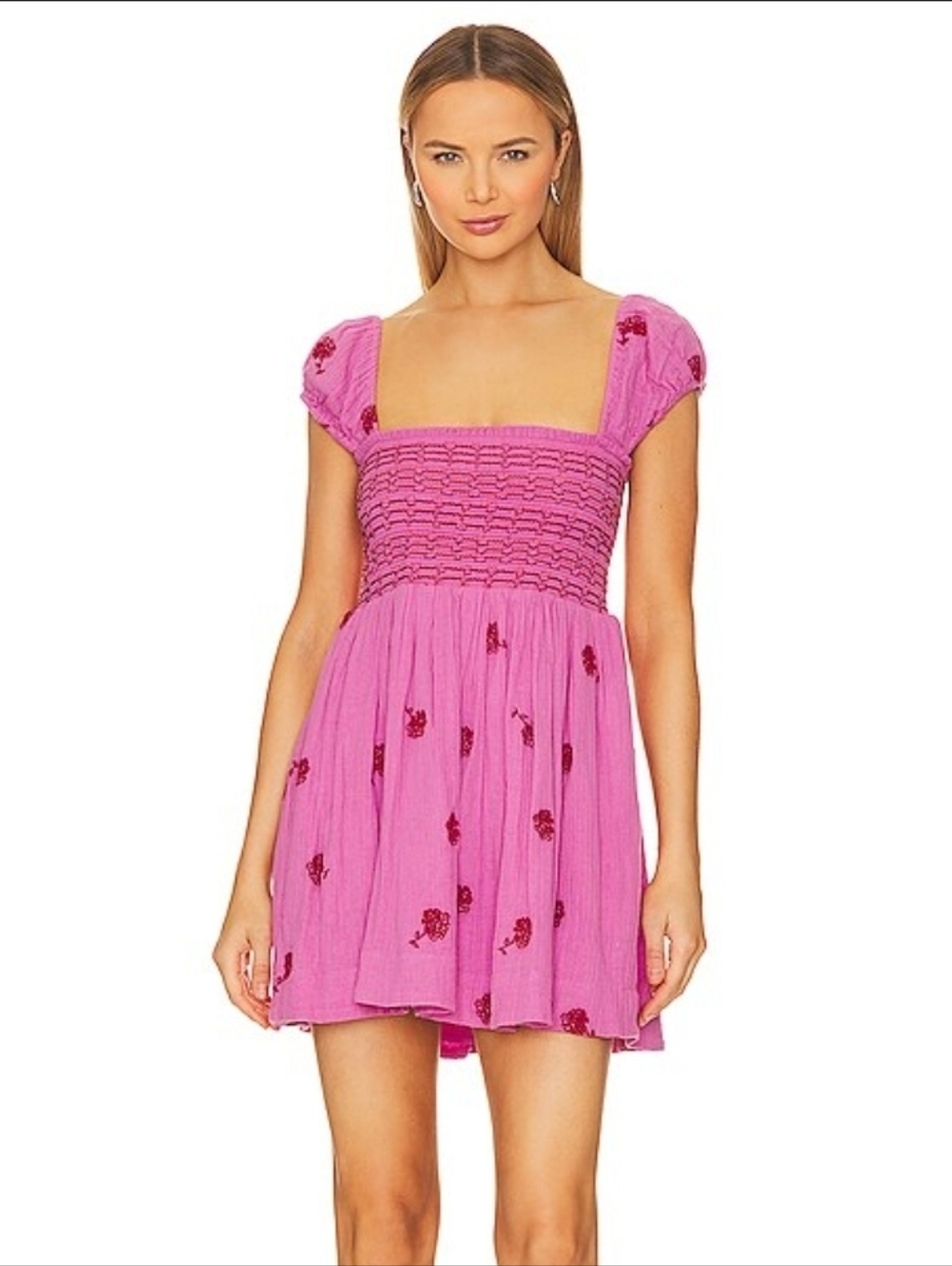Free People Tory Embroidered Mini Dress In Pink Size XS